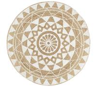 Rug Braided Jute Round Natural & White Pattern 120cm Handwoven Floor Mat Rustic