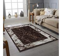 RUG CITY Elegant Large Area Rug with Brown Beige Marble Effect and Plush Anti-Shed Lounge Living Room Carpet Rugs, 120x170 cm