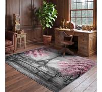 Rug Eiffel Tower Cherry Blossom Street Lamp Pattern Washable Carpet for | PinkRug Eiffel Tower Cherry Blossom Street Lamp Pattern Washable Carpet for French Elegance