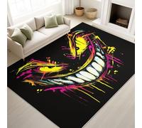 Rug Evil Smiley Face for Gaming Room, Black Graffiti, 140 x 200 cm Non-slip Microfiber Short Pile Carpet, Machine Washable Bedside Area Rugs for Living Room Bedroom Dining Room