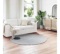 Rug Faux Rabbit Fur Grey Ø200cm Polyester Round Plush Anti-Slip Indoor Warm Cozy