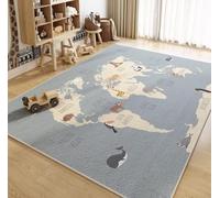 Rug for Living Room, Global Map Cream Marine Animal Dolphin Pattern Carpets Bedroom, Non Skid Nursery Kid Boys Girl Room Rugs Floor Playing Mat Baby Décor Animal Rabbit Lion (Blue, 100x120cm)