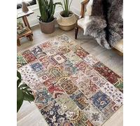 Rug for Living Room, Non Slip Super Soft Low Pile, Machine Washable, Retro Ethnic Style, Traditional Patchwork Design, Multi-Color, Distressed