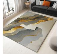 Rug for Living Room Soft Comfortable Washable Area Rugs for Bedroom Dining Room, Abstract Line Woman Marble Carpet for Office Non Slip Non Shedding Floor Mat Grey Gold 60x90cm