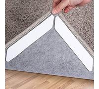 Rug Grippers, 16 pcs Double Sided Washable Removable Anti Curling Corner Carpet Gripper , Non Slip Adhesive Rug Tape for Hardwood Floors and Tile (Pearl White)