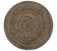 Rug Handwoven Braided Jute Cotton Black Brown 180 cm Round Rustic Floor Mat Hand