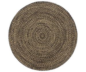 Rug Handwoven Braided Jute Cotton Black Brown 180 cm Round Rustic Floor Mat Hand