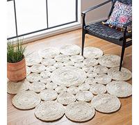 Rug Jute Natural White Circle Design Hand Braided Round Shape Living Room Farmhouse Rug Decorative Carpet Rag Rug (150 x 150 Cm (5x5 Feet))