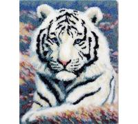 Rug Kits for Adults Latch Hook Pre Printed White Tiger 52X38Cm DIY Crochet Yarn Embroidery Handmade Needlework with Printed Canvas for Home Decoration