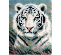 Rug Kits for Adults Latch Hook Printed White Tiger 52X38Cm DIY Crafts Crochet Yarn Handmade Embroidery with Printed Canvas Needlework for Home Decor