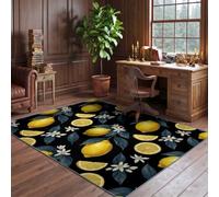 Rug Lemon Floral Leaf Fruit Pattern160 × 230 cm Washable Carpet for | BlackRug Lemon Floral Leaf Fruit Pattern160 × 230 cm Washable Carpet for Countryside Style