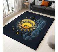Rug Living Room Black, Non-Slip Underside Area Rugs for Bedroom Anti Slip 80 x 150 cm, Quality Fantasy Sun Artistic Printed Flannel Carpet with Durable Edge Binding