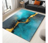 Rug Living Room Blue-Green Non-Slip Underside Area Rugs for Bedroom Anti Slip 60 x 120 cm, Quality Elegant Abstract Marble Printed Flannel Carpet with Durable Edge Binding