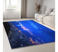 Rug Living Room Blue, Non-Slip Underside Area Rugs for Bedroom Anti Slip 180 x 240 cm, Quality City Modern Hong Kong Printed Flannel Carpet with Durable Edge Binding