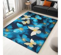Rug Living Room Blue Non-Slip Underside Area Rugs for Bedroom Anti Slip 60 x 120 cm, Quality Surrealism Elegant Animals Butterflies Printed Flannel Carpet with Durable Edge Binding