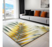 Rug Living Room Cream, Non-Slip Underside Area Rugs for Bedroom Anti Slip 120 x 170 cm, Quality 3D Delicate Golden Palm Leaves Printed Flannel Carpet with Durable Edge Binding
