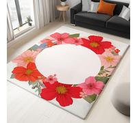 Rug Living Room Cream Non-Slip Underside Area Rugs for Bedroom Anti Slip 120 x 170 cm, Quality Cartoon Minimalism Pink Flowers Printed Flannel Carpet with Durable Edge Binding