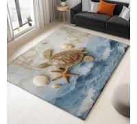 Rug Living Room Dark Blue, Non-Slip Underside Area Rugs for Bedroom Anti Slip 120 x 170 cm, Quality Retro Coastal Animal Turtle Printed Flannel Carpet with Durable Edge Binding