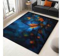 Rug Living Room Dark Blue Non-Slip Underside Area Rugs for Bedroom Anti Slip 140 x 200 cm, Quality Fantasy Cartoon Animals Butterfly Printed Flannel Carpet with Durable Edge Binding