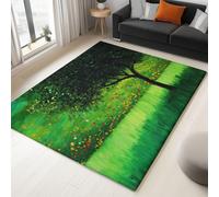 Rug Living Room Green Non-Slip Underside Area Rugs for Bedroom Anti Slip 160 x 230 cm, Quality Surrealism Elegant Meadow Printed Flannel Carpet with Durable Edge Binding