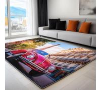 Rug Living Room Light Brown, Non-Slip Underside Area Rugs for Bedroom Anti Slip 180 x 240 cm, Quality Surrealism Cars Paris Printed Flannel Carpet with Durable Edge Binding