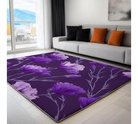 Rug Living Room Purple, Non-Slip Underside Area Rugs for Bedroom Anti Slip 80 x 150 cm, Quality Hand-Drawn Abstract Floral Printed Flannel Carpet with Durable Edge Binding