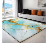 Rug Living Room Turquoise, Non-Slip Underside Area Rugs for Bedroom Anti Slip 120 x 170 cm, Quality Exquisite Elegant Floral Marble Texture Printed Flannel Carpet with Durable Edge Binding