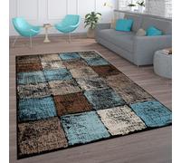 Rug Living Room Vintage Short-Pile Moroccan Pattern Diamond Turquoise Brown