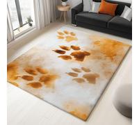 Rug Living Room Yellow Non-Slip Underside Area Rugs for Bedroom Anti Slip 140 x 200 cm, Quality Cute Animals Paw Prints Printed Flannel Carpet with Durable Edge Binding