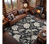Rug Lotus Flowers Scrollwork Leaf Pattern160 × 230 cm Washable Carpet for | BlackRug Lotus Flowers Scrollwork Leaf Pattern160 × 230 cm Washable Carpet for Art Nouveau