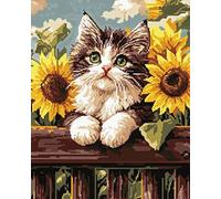 Rug Making Kit For Adults Cat Animal And Sunflower Flowers Diy Embroidery Cushion Rug，Latch Hook Kits Crochet Carpet Set With Pre-Print For Beginners And Adults Tapestry Kit Small 23x35in