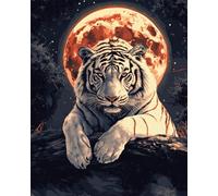 Rug Making Kit For Adults Fantasy White Tiger And Moon Large Latch Hook Rug,Pre-Printed Pattern Canvas Tapestry Embroidery Adults Handicrafts Diy Craft Cross Stitch Kits 31x63in