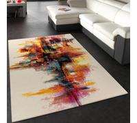 Rug Modern Canvas Look Designer Carpet in Cream Colourful Brushed