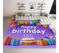 Rug Non-Slip Backing Washable Cartoon Letters Balloons Birthday Cake Gift, Area Rug Living room Stain Resistant Carpet Mat, for Hallway Bedroom Kitchen Stair Runner 5 x 7.5 ft Purple