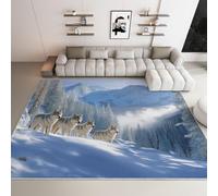 Rug Non-Slip Backing Washable Modern Animals Fantasy Wolf Snow Mountain Fantasy, Area Rug Living room Stain Resistant Carpet Mat, for Hallway Bedroom Kitchen Stair Runner 2.6 x 5 ft Light Blue