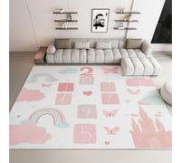 Rug Non-Slip Backing Washable Modern Cartoon Geometric Rainbow Number Butterfly, Area Rug Living room Stain Resistant Carpet Mat, for Hallway Bedroom Kitchen Stair Runner 4 x 5.6 ft White Pink