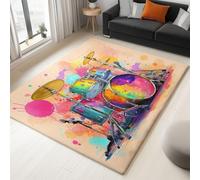 Rug Non-Slip Floor Mats, Washable Home Fast Dry Area Rugs Carpets 120 x 170 cm, Low Pile Soft Drum Set Music Musical Instrument Art Vitality, for Bathroom Dining Room Bedroom Kitchen Hall Lounge Pink