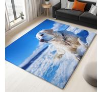 Rug Non-Slip Floor Mats, Washable Home Fast Dry Area Rugs Carpets 140 x 200 cm, Low Pile Soft Snow Golden Retriever Leisure Animals, for Bathroom Dining Room Bedroom Kitchen Hall Lounge Office Blue