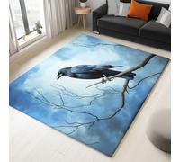 Rug Non-Slip Floor Mats, Washable Home Fast Dry Area Rugs Carpets 160 x 230 cm, Low Pile Soft Crow Branch Sky Mystery Wisdom, for Bathroom Dining Room Bedroom Kitchen Hall Lounge Office Sky Blue