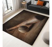 Rug Non-Slip Floor Mats, Washable Home Fast Dry Area Rugs Carpets 60 x 110 cm, Low Pile Soft Retro Baseball Texture Sports, for Bathroom Dining Room Bedroom Kitchen Hall Lounge Office Dark Brown