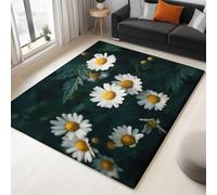 Rug Non-Slip Floor Mats, Washable Home Fast Dry Area Rugs Carpets 80 x 150 cm, Low Pile Soft Daisy Branches Leaves Flowers, for Bathroom Dining Room Bedroom Kitchen Hall Lounge Office Dark Green