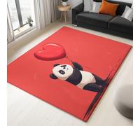Rug Non-Slip Floor Mats, Washable Home Fast Dry Area Rugs Carpets 80 x 150 cm, Low Pile Soft Panda Heart Balloon Festive Cartoon Animal, for Bathroom Dining Room Bedroom Kitchen Hall Lounge Office Red