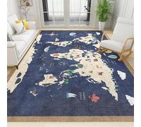 Rug Non-Slip Washable Children Playmats Floor Carpets Educational Kids Play for Bedroom Carpet Playroom Children's Big Boys Girls Room Rugs Nursery Area Rugs Galaxy World Map (Blue 1, 100x200cm)