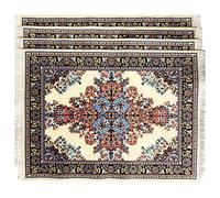 Rug placemats, Set of 4, Oriental Carpet Style Table Setting Decor, Decorative Fabric Dinner mats, Miniature Turkish Colorful Design, Washable, Rectangular, 16x12