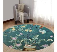 Rug-QJDDUP Area Rugs Circle,Green,Round Diameter 100 cm, Orange Yellow Forest Green Landscape Decoration Pattern, Rugs for Living Room Bedroom Dining Room Kitchen Indoor Floor Carpet,