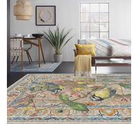 Rug-QJDDUP Area Rugs Large Short Pile, Non-Slip Underside for Bedroom Kitchen Hall Office Dining Room Indoor CarpetVintage Floral Green, 80 x 120 cm