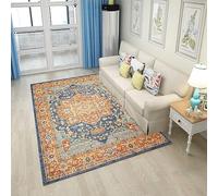 Rug-QJDDUP Area Rugs,Navy Blue, Ochre Yellow, Orange Multicolour Vintage pattern, Living Room Laundry Room Classroom Carpet Nursery Kids Playroom,Blue,140 x 180 cm