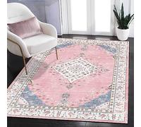 Rug-QJDDUP Area Rugs,Pink Blue Multicolour Floral Traditional Vintage, Contemporary Low Pile Design Carpet Lounge, Living Room, Bedroom, Pink,100 x 150 cm