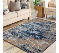 Rug-QJDDUP Area Rugs Square 4 x 4 Ft,Navy Blue, Light Blue, Brown Yellow Abstract Design Modern,Decorative Rugs for Living Room Bedroom Nursery Room Playroom, Blue,120 x 120 cm