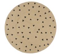 Rug Round 120cm Jute Natural & Black Triangle Print Handmade Braided Eco Vintage
